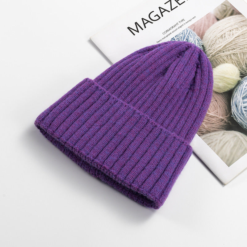 Autumn Winter Knitted Hat For Women'S Fashion Cotton Cashmere Warm Wool Hat Solid Color Ruffled Pullover Hat Doba